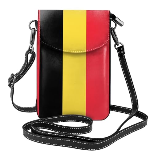 Qwvbn Umhängetasche aus Leder, Motiv: Flagge Belgiens, weich und wasserdicht, kann als Geldbörse verwendet werden, mit abnehmbarem Schultergurt. von Qwvbn