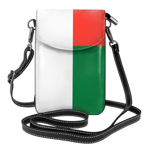 Qwvbn Umhängetasche aus Leder, Motiv: Flagge von Madagaskar, weich und wasserdicht, kann als Geldbörse verwendet werden, mit abnehmbarem Schultergurt. von Qwvbn