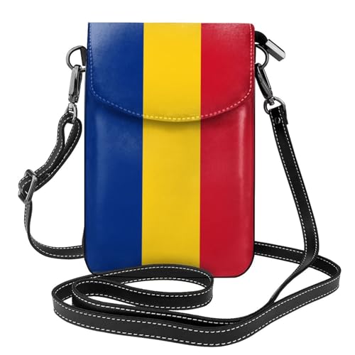 Qwvbn Umhängetasche aus Leder, Motiv: Flagge von Rumänien, weich und wasserdicht, kann als Geldbörse verwendet werden, mit abnehmbarem Schultergurt. von Qwvbn