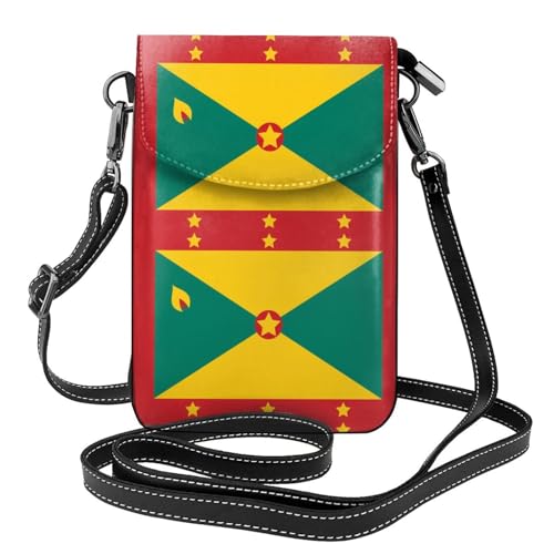 Qwvbn Umhängetasche aus Leder mit Flagge von Grenada, weich und wasserdicht, kann als Geldbörse verwendet werden, mit abnehmbarem Schultergurt. von Qwvbn