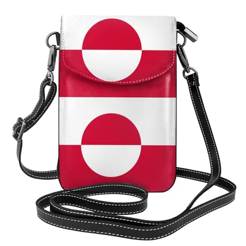 Qwvbn Umhängetasche aus Leder mit Grönland-Flagge, weich und wasserdicht, kann als Geldbörse verwendet werden, mit abnehmbarem Schultergurt. von Qwvbn