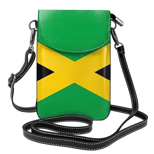 Qwvbn Umhängetasche aus Leder mit Jamaika-Flagge, weich und wasserdicht, kann als Geldbörse verwendet werden, mit abnehmbarem Schultergurt. von Qwvbn
