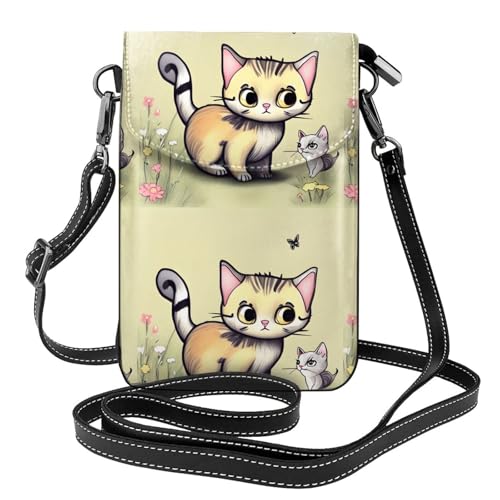 Qwvbn Umhängetasche aus Leder mit Katzen- und Schmetterlingsmotiv, weich und wasserdicht, kann als Geldbörse verwendet werden, mit abnehmbarem Schultergurt. von Qwvbn