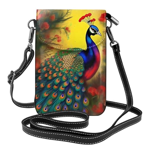 Qwvbn Umhängetasche aus Leder mit Pfauenblumen, weich und wasserdicht, kann als Geldbörse verwendet werden, mit abnehmbarem Schultergurt. von Qwvbn