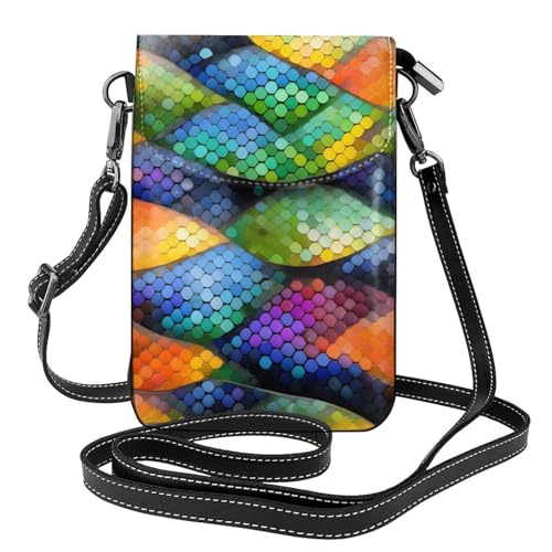Qwvbn Umhängetasche aus Leder mit Regenbogenfischschuppen, weich und wasserdicht, kann als Geldbörse verwendet werden, mit abnehmbarem Schultergurt. von Qwvbn