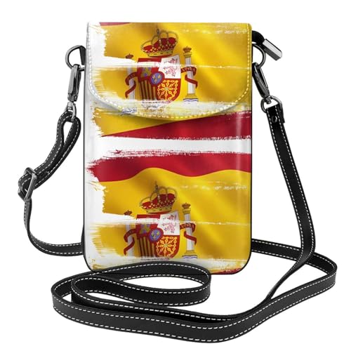 Qwvbn Umhängetasche aus Leder mit Spanien-Flagge, weich und wasserdicht, kann als Geldbörse verwendet werden, mit abnehmbarem Schultergurt. von Qwvbn