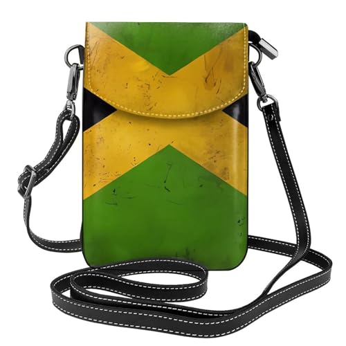 Qwvbn Umhängetasche aus Leder mit altjamaikanischer Flagge, weich und wasserdicht, kann als Geldbörse verwendet werden, mit abnehmbarem Schultergurt. von Qwvbn
