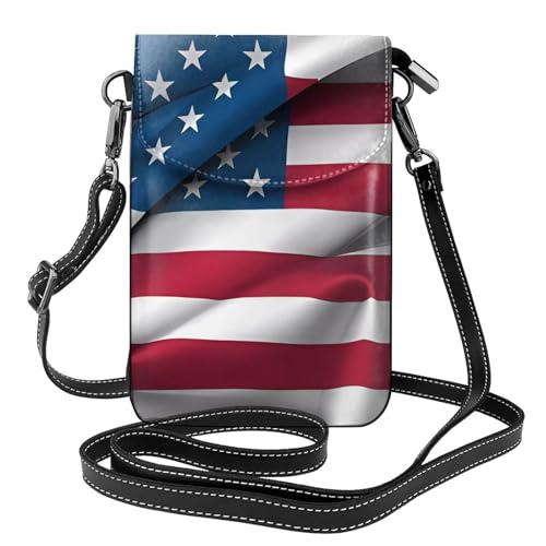 Qwvbn Umhängetasche aus Leder mit amerikanischer Flagge, weich und wasserdicht, kann als Geldbörse verwendet werden, mit abnehmbarem Schultergurt. von Qwvbn
