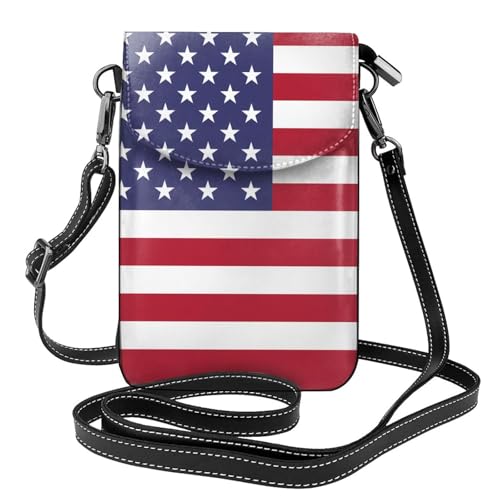 Qwvbn Umhängetasche aus Leder mit amerikanischer Flagge, weich und wasserdicht, kann als Geldbörse verwendet werden, mit abnehmbarem Schultergurt. von Qwvbn