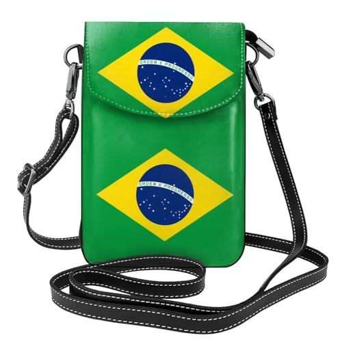 Qwvbn Umhängetasche aus Leder mit brasilianischer Flagge, weich und wasserdicht, kann als Brieftasche verwendet werden, mit abnehmbarem Schultergurt. von Qwvbn