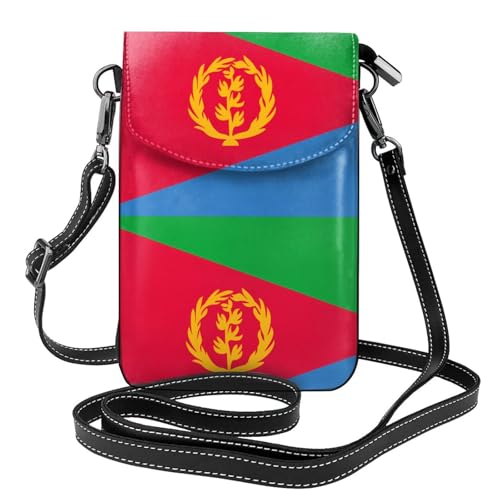Qwvbn Umhängetasche aus Leder mit eritreischer Flagge, weich und wasserdicht, kann als Brieftasche verwendet werden, mit abnehmbarem Schultergurt. von Qwvbn