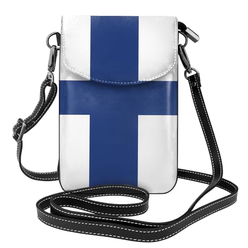 Qwvbn Umhängetasche aus Leder mit finnischer Flagge, weich und wasserdicht, kann als Geldbörse verwendet werden, mit abnehmbarem Schultergurt. von Qwvbn