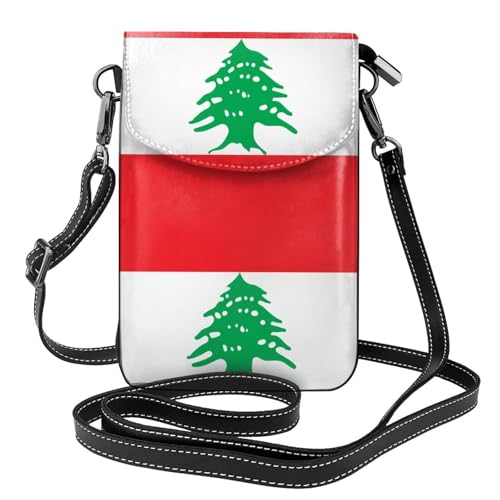Qwvbn Umhängetasche mit Libanon-Flagge aus Leder, weich und wasserdicht, kann als Geldbörse verwendet werden, mit abnehmbarem Schultergurt. von Qwvbn