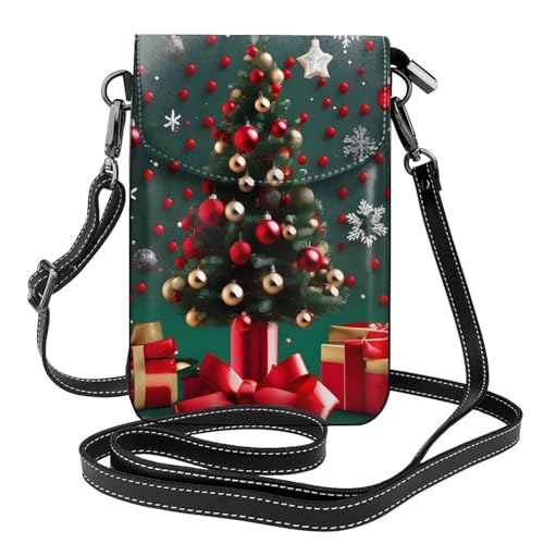 Qwvbn Umhängetasche mit rundem Weihnachtsbaum, Leder, weich und wasserdicht, kann als Brieftasche verwendet werden, mit abnehmbarem Schultergurt. von Qwvbn