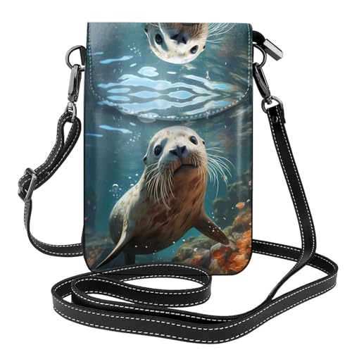 Qwvbn Versiegeln Sie den Welpe im Wasser. Leder-Umhängetasche, weich und wasserdicht, kann als Geldbörse verwendet werden, mit einem abnehmbaren Schultergurt. von Qwvbn