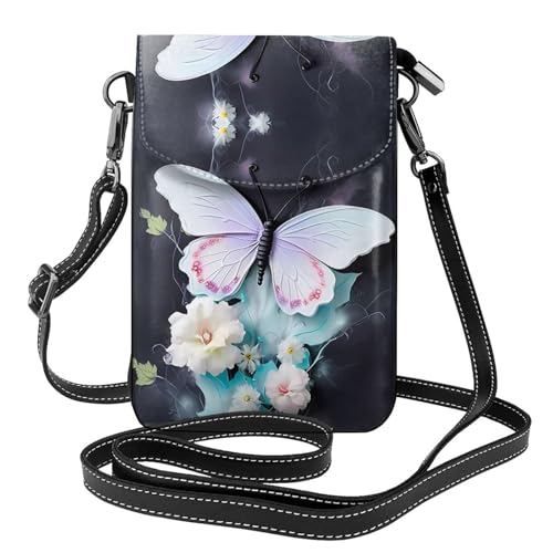 Qwvbn Weiße Schmetterlings-Leder-Umhängetasche, weich und wasserdicht, kann als Brieftasche verwendet werden, mit abnehmbarem Schultergurt. von Qwvbn