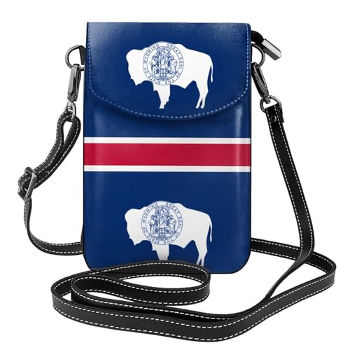 Qwvbn Wyoming State Flag Leder Crossbody Flap Handytasche weich und wasserdicht, kann als Brieftasche verwendet werden, mit einem abnehmbaren Schultergurt. von Qwvbn