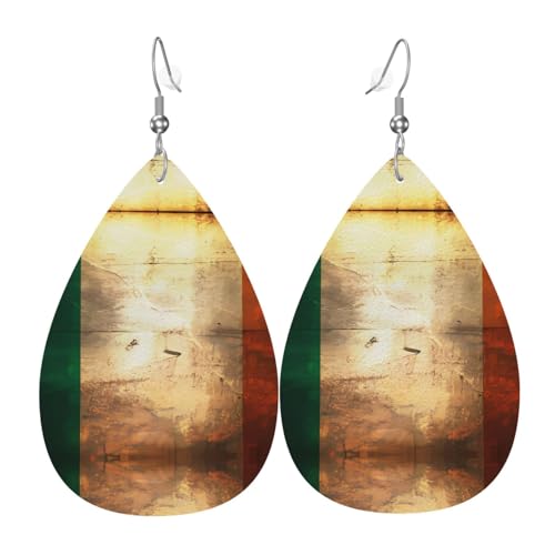 Retro Irische Flagge Teardrop Shaped Leder Ohrringe Kleidung Dekoration, geeignet für Festival Party, Urlaub und Alltag von Qwvbn