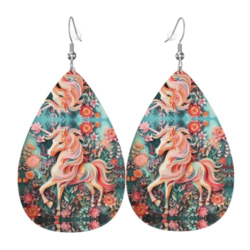 Rosa Papierschnitt Einhorn Tropfenförmige Leder Ohrringe Kleidung Dekoration Geeignet für Festival Party, Urlaub und Alltag von Qwvbn