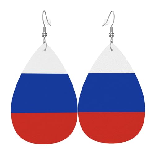 Russische Flagge, tropfenförmige Lederohrringe, Kleidungsdekoration, geeignet für Festivalpartys, Feiertage und den Alltag von Qwvbn