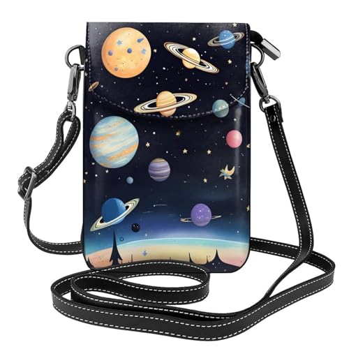 Saturn Jupiter Earth Leder-Crossbody-Tasche, weich und wasserdicht, kann als Brieftasche verwendet werden, mit abnehmbarem Schultergurt. von Qwvbn