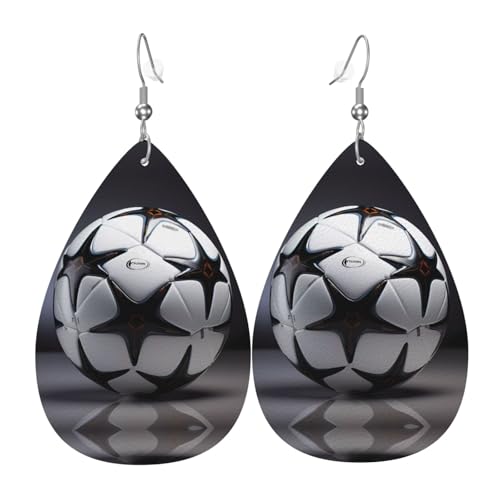 Schwarze und weiße Fußball-Ohrringe aus Leder in Tropfenform, Kleidungsdekoration, geeignet für Festivalpartys, Feiertage und das tägliche Leben von Qwvbn