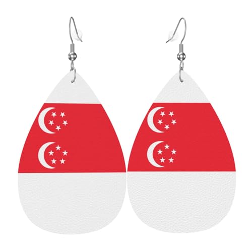 Singapur-Flagge, tropfenförmige Lederohrringe, Kleidungsdekoration, geeignet für Festivalpartys, Feiertage und das tägliche Leben von Qwvbn