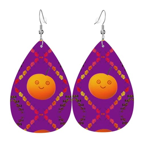 Smiley Orange Teardrop-förmige Leder-Ohrringe, Kleidungsdekoration, geeignet für Festivalpartys, Feiertage und das tägliche Leben von Qwvbn