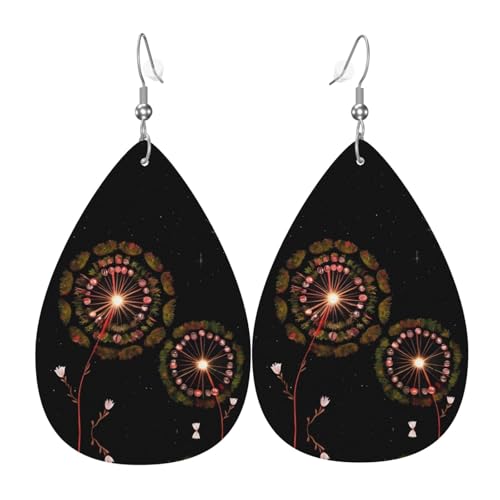 Starry Pusteblume Tropfenförmige Lederohrringe, Kleidungsdekoration, geeignet für Festivalpartys, Feiertage und das tägliche Leben von Qwvbn
