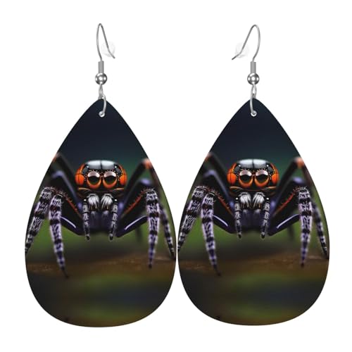 Tropische Regenwald-Spinnen Tropfenförmige Lederohrringe, Kleidungsdekoration, geeignet für Festivalpartys, Feiertage und das tägliche Leben von Qwvbn