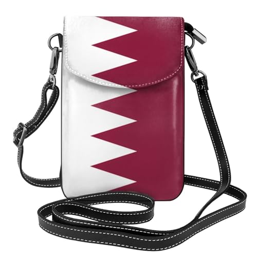 Umhängetasche aus Leder mit Katar-Flagge, weich und wasserdicht, kann als Geldbörse verwendet werden, mit abnehmbarem Schultergurt. von Qwvbn