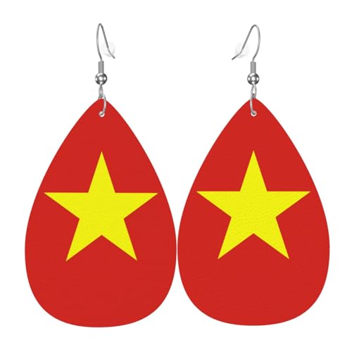 Vietnamesische Flagge, tropfenförmige Lederohrringe, Kleidungsdekoration, geeignet für Festivalpartys, Feiertage und das tägliche Leben von Qwvbn