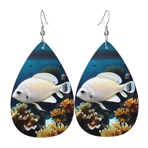 Weiß-goldene Fisch-Tropfenförmige Lederohrringe, Kleidungsdekoration, geeignet für Festivalpartys, Feiertage und das tägliche Leben von Qwvbn