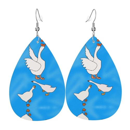 Weiße Gänsehaus-Ohrringe in Tropfenform aus Leder, Kleidungsdekoration, geeignet für Festivalpartys, Feiertage und das tägliche Leben von Qwvbn