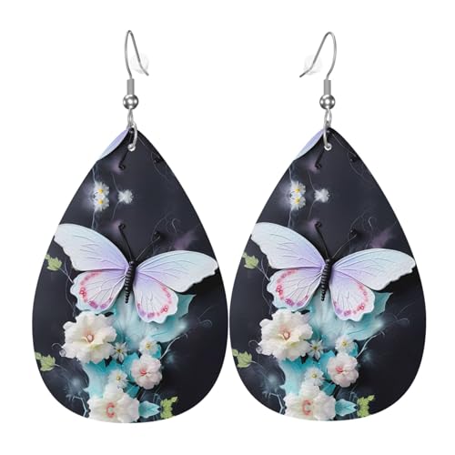 Weiße Schmetterlinge in Tropfenform Leder Ohrringe, Kleidungsdekoration, geeignet für Festivalpartys, Urlaub und das tägliche Leben von Qwvbn