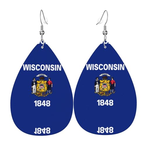 Wisconsin State Flag Teardrop Shaped Leather Earrings Clothing Decoration Suitable for Festival Party, Holiday and Daily Life von Qwvbn