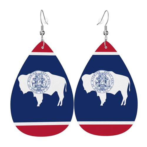 Wyoming State Flag Teardrop Shaped Leather Earrings Clothing Decoration Suitable for Festival Party, Holiday and Daily Life von Qwvbn
