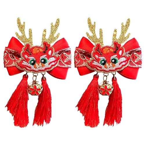 1 Paar Kinder-Haarspange mit Schleife 2024 Neujahr kleines Mädchen Rot Feier Samt Super Fee Haarkarte Neujahr Haarschmuck von Qxiao