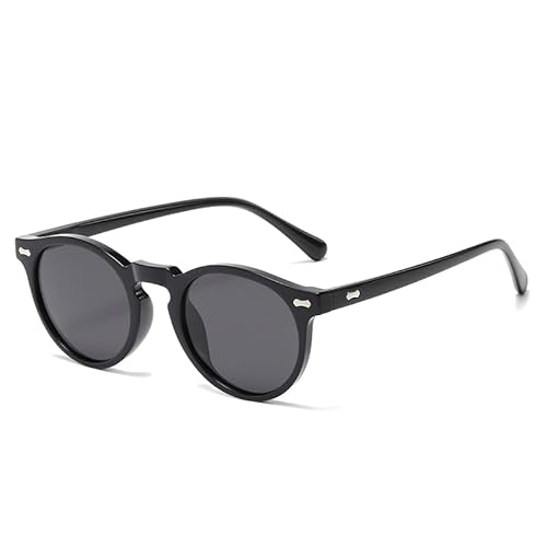 Qxiao 1 x literarische Vintage-Brille, rund, modisch, Reisnagel-Sonnenbrille, polarisierte Sonnenbrille für Damen und Herren, Schwarz von Qxiao