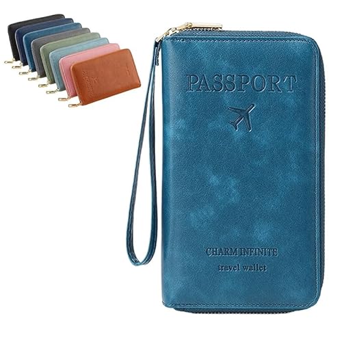 Reisepasshülle, RFID-Reisebrieftasche für Damen und Herren, RFID-blockierend, Leder, Familienpasshalter, multifunktional, Dokumenten-Organizer, Clutch, wasserdichte Abdeckung für Ticket, Geldkarte von Qxiao