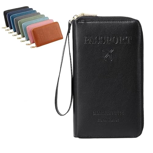Reisepasshülle, RFID-Reisebrieftasche für Damen und Herren, RFID-blockierend, Leder, Familienpasshalter, multifunktional, Dokumenten-Organizer, Clutch, wasserdichte Abdeckung für Ticket, Geldkarte Reisepasshülle, RFID-Reisebrieftasche für Damen und Herren, RFID-blockierend, Leder, Familienpasshalter, multifunktional, Dokumenten-Organizer, Clutch, wasserdichte Abdeckung für Ticket, Geldkarte von Qxiao