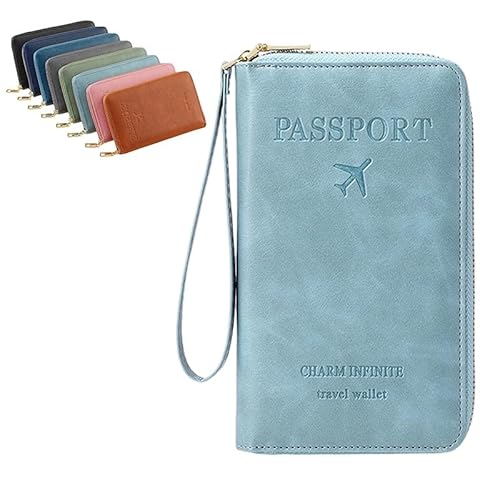 Reisepasshülle, RFID-Reisebrieftasche für Damen und Herren, RFID-blockierend, Leder, Familienpasshalter, multifunktional, Dokumenten-Organizer, Clutch, wasserdichte Abdeckung für Ticket, Geldkarte von Qxiao