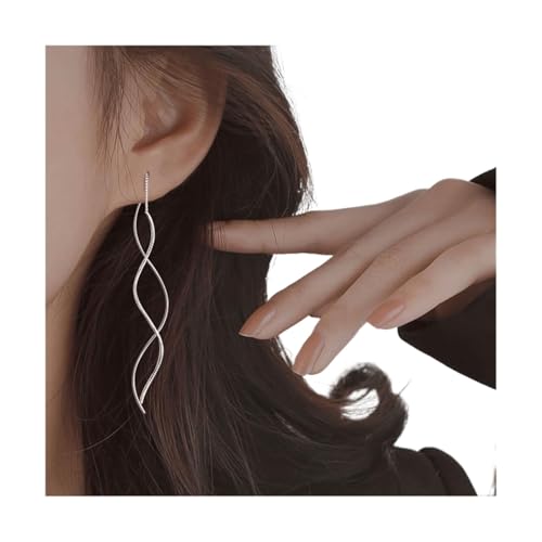 Damenohrringe 925 Silber Polnisch Einfacher Kalter Stil Quaste Länge Ca. 8cm Vielseitiger Ohrring for Frauen Und Mädchen(Silver) von Qxmiguel