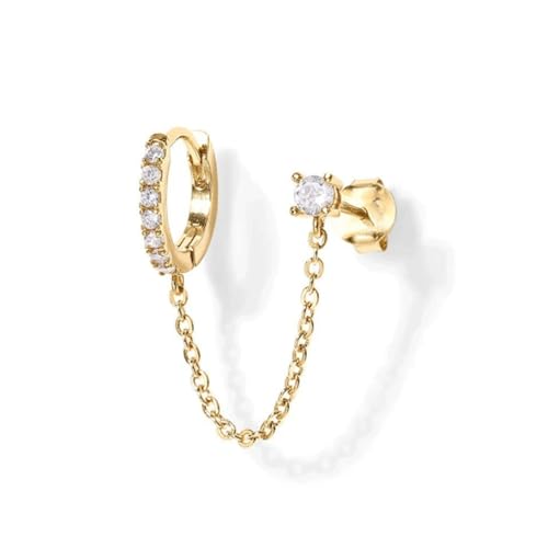 Double Piercing Hoop Earrings For Women Gift Dainty Stud Trendy Small Zirconia Chain For Wife Sister Gifts(Gold) von Qxmiguel