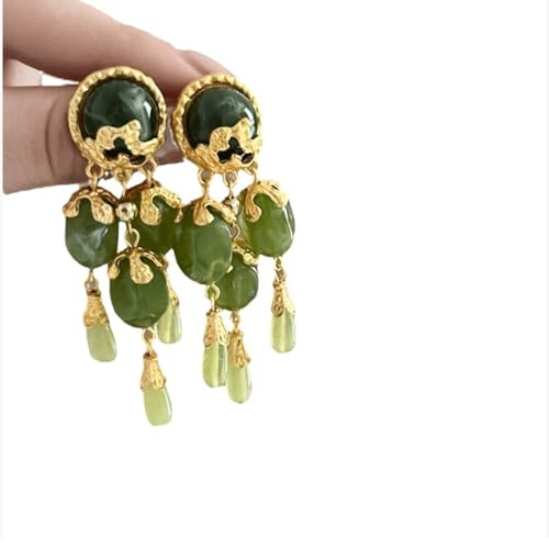 Grüne Ohrringe for Mädchen Retro Silber Nadel Mode Dangler Mode Luxus Quaste Eardrop ein Paar Ohrring for Frauen von Qxmiguel