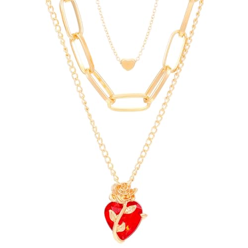 Halloween Gothic Halskette Rose Wicklung Herz Schlüsselbein Kette Anhänger Halskette Geeignet for Frauen Urlaub Retro Schmuck Geschenk(Gold 2) von Qxmiguel