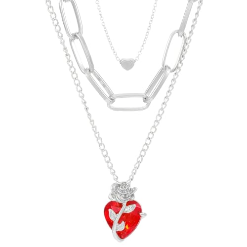 Halloween Gothic Halskette Rose Wicklung Herz Schlüsselbein Kette Anhänger Halskette Geeignet for Frauen Urlaub Retro Schmuck Geschenk(Silver 2) von Qxmiguel