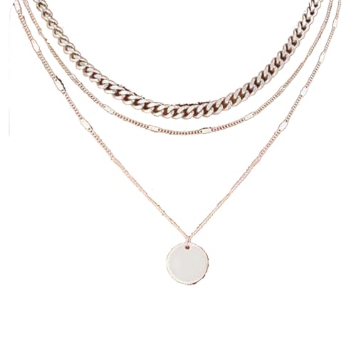 Modische dreilagige Damenhalskette mit einfachem, gedrehtem Kreisanhänger, geeignet als Schmuckgeschenk Compatible with Frauen, Gold/Silber(Style3) von Qxmiguel