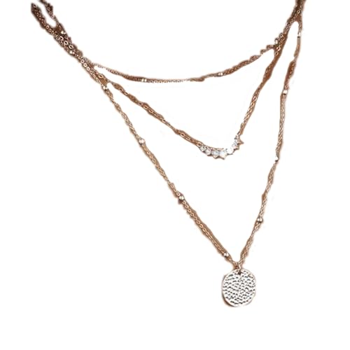 Modische dreilagige Damenhalskette mit einfachem, gedrehtem Kreisanhänger, geeignet als Schmuckgeschenk Compatible with Frauen, Gold/Silber(Style5) von Qxmiguel