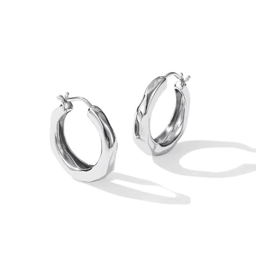 S925 Sterling Silber Ohrringe Retro Fließende Creolen Leicht Luxus Vielseitig EIN Paar for Frauen Und Mädchen(Silver) von Qxmiguel